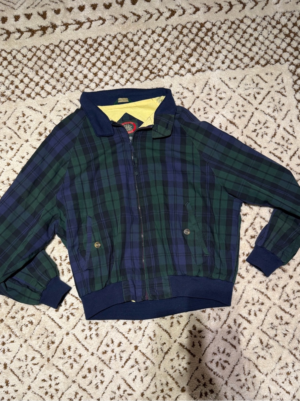 Men’s size Medium Authentic Imports Bomber Jacket Navy & Green Plaid Zip Jacket